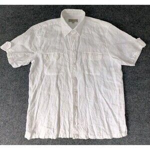 Apollo King New York Shirt Men's 100% Linen Button Up Short Sleeve Sz 2XL White